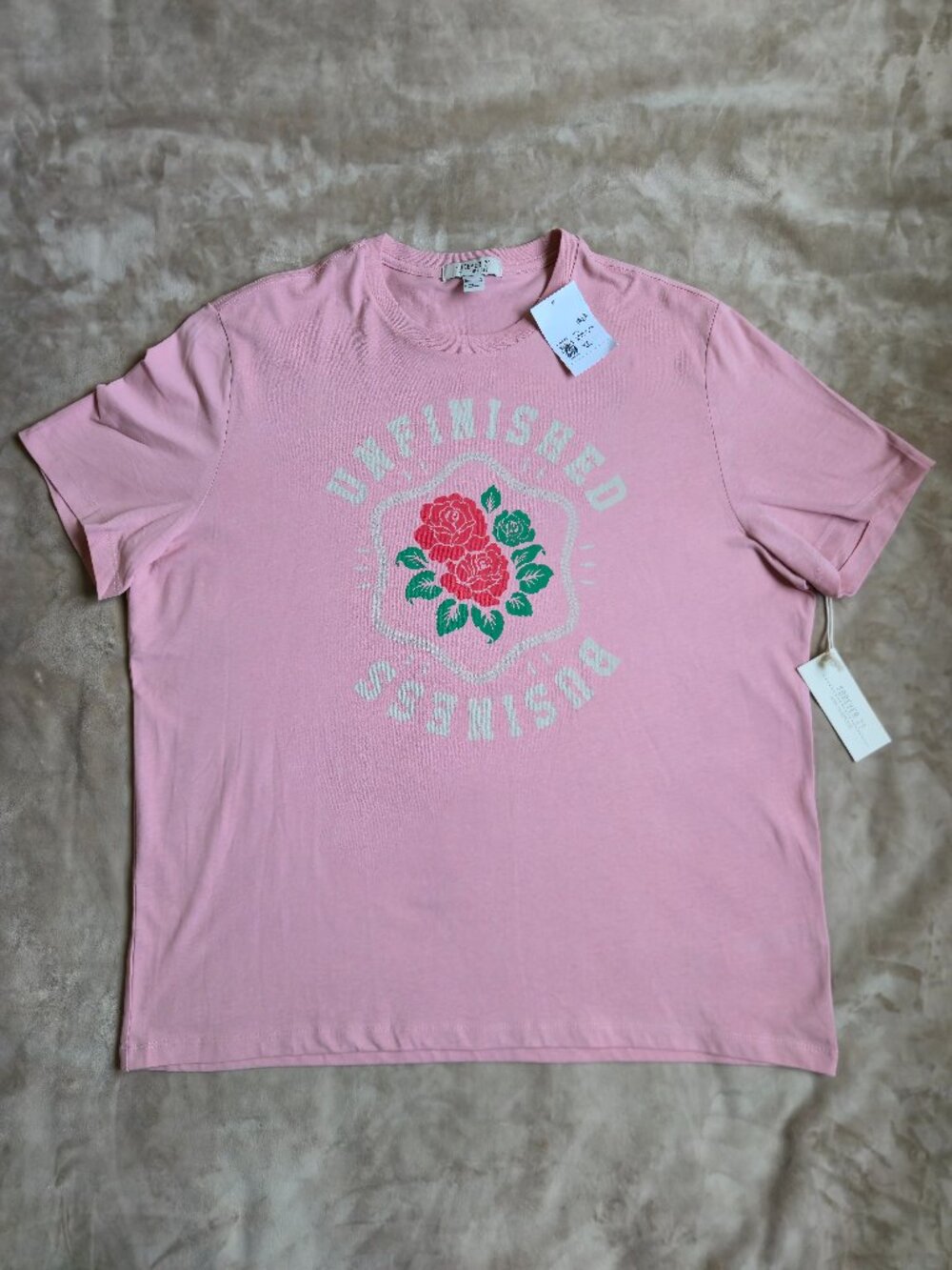 NWT Forever 21 Unfinished Business Rose Graphic T-Shirt Mauve Pink Men's XL
